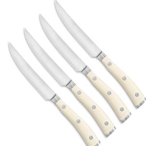 Ensemble de 4 couteaux à steak de style luxueux avec lames en acier inoxydable poli et manches ergonomiques noirs pour viande de qualité supérieure - Product Image 3