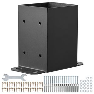 Soportes de base para postes de alta resistencia con recubrimiento en polvo 4x4, 4 unidades, tamaño interior 3.6"x3.6", negro mate, anclaje para postes de madera, para toldos, cenadores y pérgolas - Product Image 1