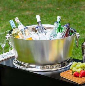 Polish chrome galvanized ice <b>bucket</b> beverage holder looks great by any pool, available at wholesale prices. - Product Image 5