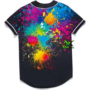 Maillot de baseball personnalisé Vantex en polyester, motif éclaboussures de peinture colorées, respirant, unisexe, pour adulte - Product Image 2
