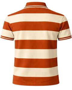 เสื้อโปโลผู้ชายสีส้มสนิมลายทางพร้อมกระเป๋าเสื้อ ผ้าฝ้ายทรงคลาสสิก แขนสั้น ผลิตโดยผู้ผลิต OEM จำหน่ายส่ง - Product Image 2