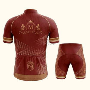 Men's Cycling Jersey Set Maroon Gold Logo Print Breathable Polyester <b>Road</b> Bike Kit Adult Custom Design - Product Image 2