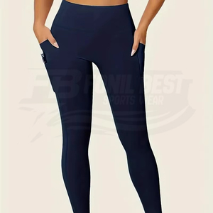 Pantalones Moldeadores de Cintura Alta con Control de Abdomen, Bolsillos Dobles, Leggings de Yoga de Color Sólido, Cintura Elástica Sin Costuras - Product Image 3