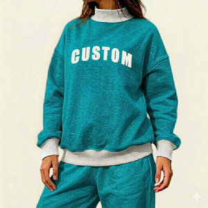 Ladies Mock Neck <b>Top</b> Oversized Fit Custom Letter Design Sweatshirt <b>Women</b> Fashion Front Logo Sweatshirt - Product Image 1