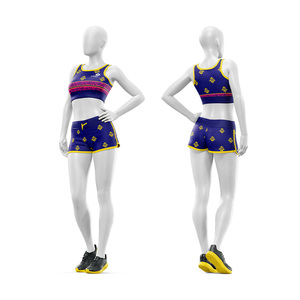 Conjunto de 2 piezas de sujetador deportivo y shorts de yoga, personalizado al por mayor, ecológico, ligero, de cintura media, elástico, con cuello redondo y cinturón - Product Image 1