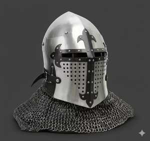 Handmade Steel Crusader Great Helm | Medieval Knight Armor with Chainmail - Product Image 5