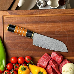 Olive Wood & Micarta Handle Elite Damascus <b>Kitchen</b> <b>Knife</b> With Sheath - Product Image 6