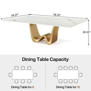 Table à manger rectangulaire moderne avec plateau en pierre frittée et base en acier inoxydable, écologique et durable, pour appartement, école, hôtel - Product Image 6