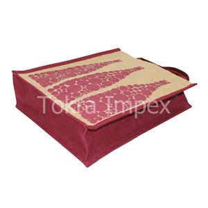 Elegante Bolsa de Yute con Estampado de Puntos de un Solo Color, Laminada en PP, con Soporte para Tres Botellas de Vino, Asa de Cuerda Acolchada, para Promociones - Product Image 2