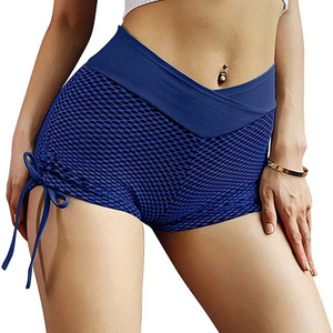 Shorts pour femmes à taille haute, couleur unie, avec cordon de serrage, sportifs, en tricot, spandex, polyester, respirants, taille élastique, coupe régulière - Product Image 5