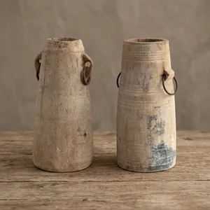 Vintage Wooden Long Milk Jug Flower Vase Planter Pot with Handles Handcrafted <b>Rustic</b> Decor for <b>Console</b> <b>Table</b> Entryway - Product Image 6