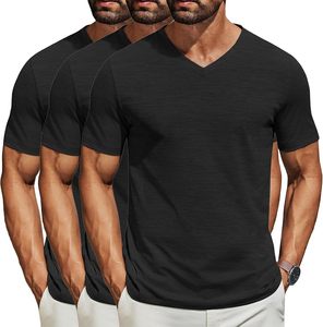 Camiseta Básica de Cuello en V para Hombre, Corte Ajustado, Manga Corta, Algodón, Informal, Transpirable, Secado Rápido, Tejido Ligero y Ecológico, para Uso Diario - Product Image 1