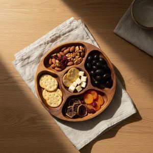 Plateau de service à collations en bois à plusieurs compartiments, plateau de présentation alimentaire fait à la main, organisateur de table décoratif pour la maison et les restaurants - Product Image 6