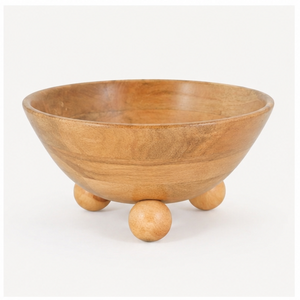 Bol sur piétement en bois de manguier fait main avec pieds sphériques, bol à fruits décoratif moderne, centre de table pour la décoration de la maison et du salon - Product Image 5