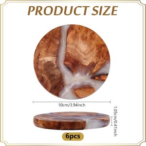 Sous-verres en bois d'acacia au design moderne, ronds de 3,9 pouces, faits à la main, faciles à nettoyer et sans taches, uniques - Product Image 5