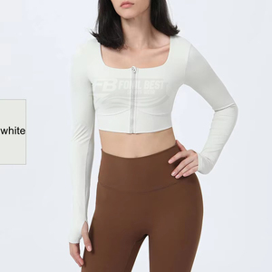 Conjunto de Yoga de 2 Piezas para Mujer, Transpirable, Color Sólido, Cintura Alta, Cordón Elástico, Ligero, Camiseta para Gimnasio y Entrenamiento, Personalizable - Product Image 4