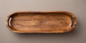 Plateau de service en bois surélevé en gros, en bois de manguier naturel, avec pieds surélevés et poignées intégrées - Product Image 4