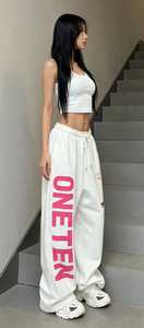 ONETEN <b>Men's</b> White Cotton Midweight Sweatpants Elastic Waist Drawstring Letter Print Street Style <b>Joggers</b> - Product Image 2