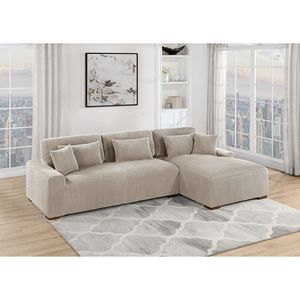 Divano Sezionale Moderno a 2 Pezzi XL in Tessuto Corduroy Felpato Colore Cammello, Divano LAF con Chaise Longue RAF per Soggiorno - Product Image 1