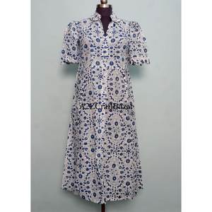 Vestido indio hecho a mano para mujer, de algodón ecológico, lavable, largo hasta el tobillo, estilo vintage, manga corta, estampado floral a mano. - Product Image 3