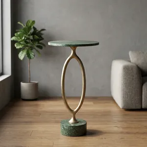 Modern Green Marble Top <b>Side</b> <b>Table</b> with Sculptural <b>Gold</b> Metal Base Elegant Contemporary Accent Furniture for Living Room Decor - Product Image 4