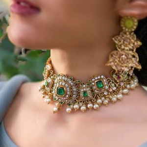 18K Gold Plated Pearl and Crystal Beaded High Neck Choker Necklace - Product Image 3