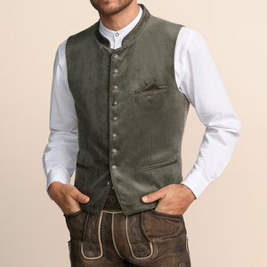 Chaleco Formal de Lana para Hombre con Cuello Mandarín, Cierre de un Solo Botón, Color Sólido, para Otoño - Product Image 4