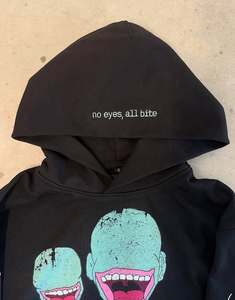 **Custom Oversized Graphic Cropped Hoodie with Front Character Print Sleeve Script Design Premium Streetwear <b>Pullover</b> Hoodies - Product Image 3