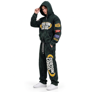 Ensemble sweat à capuche et jogging en coton délavé sur mesure pour homme, coupe oversize, épais, style streetwear décontracté et tendance - Product Image 1