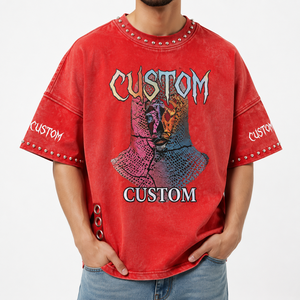 Camiseta de Hombre Personalizada, Oversize, Lavado Ácido, 100% Algodón, con Pedrería, Estilo Urbano, Estampada - Product Image 2