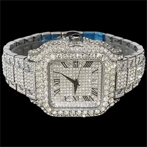 Montre de luxe de haute qualité, antique, sertie de moissanite, cadran carré, quartz analogique, chiffres romains, bracelet, montre-bracelet pour homme, unisexe - Product Image 6