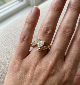 Women's 18K Gold Pear Lab Grown Diamond Engagement Ring for Women Open Bypass Ring Unique Gold Statement Ring for <b>Wedding</b> Rings - Product Image 2