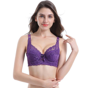 Sujetador Push-Up sin Varillas de Encaje Morado para Mujer, Copa Tres Cuartos, Tirantes Ajustables, Espalda en U, Transpirable, con Pedrería, Elegante, para Todas las Temporadas - Product Image 4