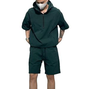 Custom Polyester/Cotton Casual Solid Tracksuit Wind Breaker Zip-Up Hoodie <b>Shorts</b> Set for Men - Product Image 3