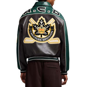 Chaqueta Varsity Vintage Personalizada Premium para Hombre Avirex, Marrón y Verde, con Parche Bordado en Cuero, Cuello Camisero, Corte Regular, Otoño - Product Image 2