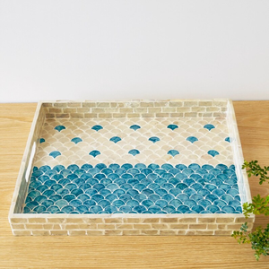 Mother of Peal Serving Tray, Wooden Decorative Coffee Tray, Ottoman Tray with <b>Handle</b> - Product Image 3