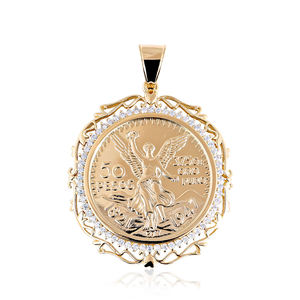 Lab Grown Diamond Mexican Angel Coin Pendant Gold Filigree <b>Frame</b> Necklace - Product Image 1