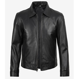 2026 OEM Hot Trending Black Cowhide Leather <b>Jacket</b> For Men's Turn Down Collar Zipper Pockets High Quality Low MOQ Fashion <b>Jacket</b> - Product Image 3