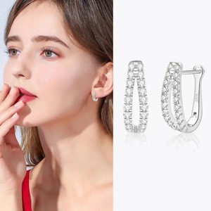 Nueva Colección de Pendientes de Aro con Corte Redondo en Forma de U, con Moissanita 925 y Baño de Oro Blanco de 18K, para Mujer - Product Image 6