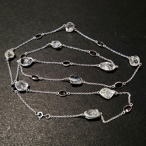 Collier superposé fait main en argent sterling 925, style bohème, avec diamant Herkimer naturel brut, quartz fumé et pierres précieuses en cristal - Product Image 1