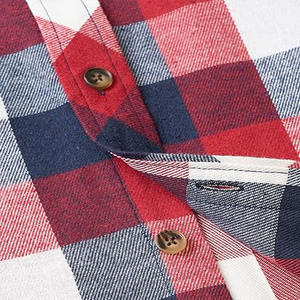 Chemise en flanelle à carreaux Buffalo pour homme, manches longues, col contrastant, poche poitrine à rabat unique, rouge et blanc, vente en gros, ODM - Product Image 6