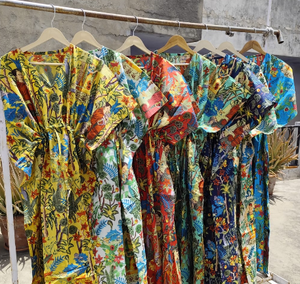 Vestido Kaftan Maxi con Cuello en V, Manga Corta, Corte Holgado, Cintura Ajustable, Tela de Algodón Transpirable, Vestido Casual de Verano - Product Image 1