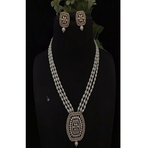 Stylish Premium Quality Real <b>Pearls</b> <b>Set</b> With CZ Stones Look Necklace With Earrings <b>Set</b> for Women And Girls Collection - Product Image 2