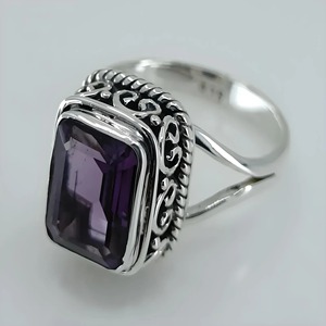 Natural Amethyst <b>Ring</b> 925 Sterling <b>Silver</b> Bezel Setting Boho Statement Women Handmade Purple <b>Emerald</b> Cut Gemstone Jewelry Gift - Product Image 2
