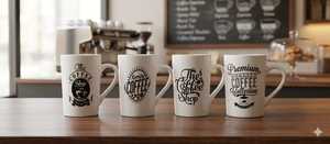 Ensemble de 4 tasses à café en céramique décorative avec glaçure dorée glamour, support en métal en forme de cœur de 3 mm d'épaisseur, luxe - Product Image 6