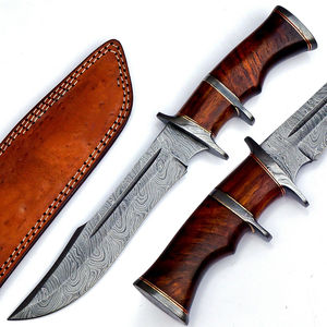 Nouveauté 2026 PRESTIGE BLADES Couteau de chasse et de camping artisanal en acier Damas à pointe tombante, avec étui en cuir personnalisable - Product Image 1