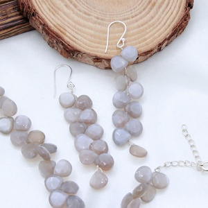 Best Quality 925 Sterling Silver Natural Grey Moonstone Gemstone Bohemian Necklace Earrings Bracelet IGI Anniversary <b>Gift</b> - Product Image 2