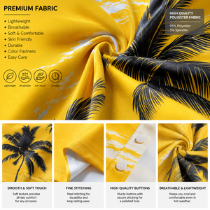 Custom Men Hawaiian Camp Collar <b>Button</b> <b>Up</b> Yellow <b>Shirt</b> Premium Polyester Tropical Sublimation Printed Beach Resort Casual <b>Shirt</b> - Product Image 5