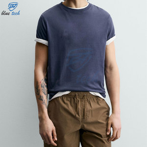 Camiseta de algodón de manga corta para hombre, cuello redondo, informal, con estampado de letras en la parte delantera, estilo jersey, holgada, estilo urbano - Product Image 6