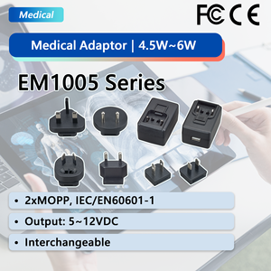 9V 12V 6W 0.66A MAX. IEC60601 & 2xMOPP EM1005BVRT Medical AC/<b>DC</b> Interchangeable Power <b>Adapters</b> for Medical Use - Product Image 1